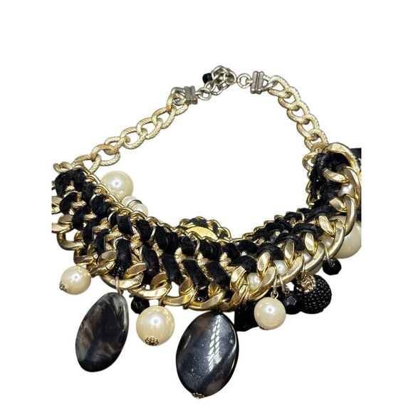 Monet Pearl, Gold, and Black Statement Necklace - Picture 7 of 9